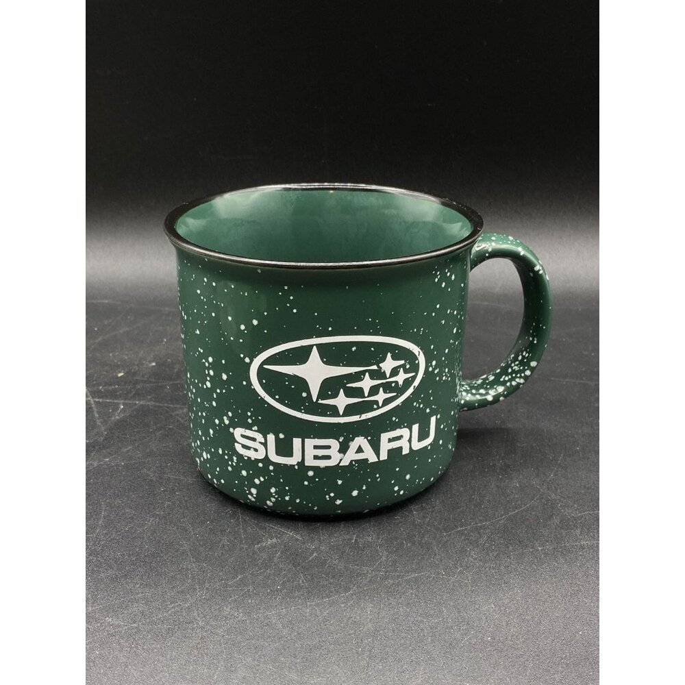 SUBARU Green Speckled Stoneware Logo Large Coffee Tea Mug Cup READ